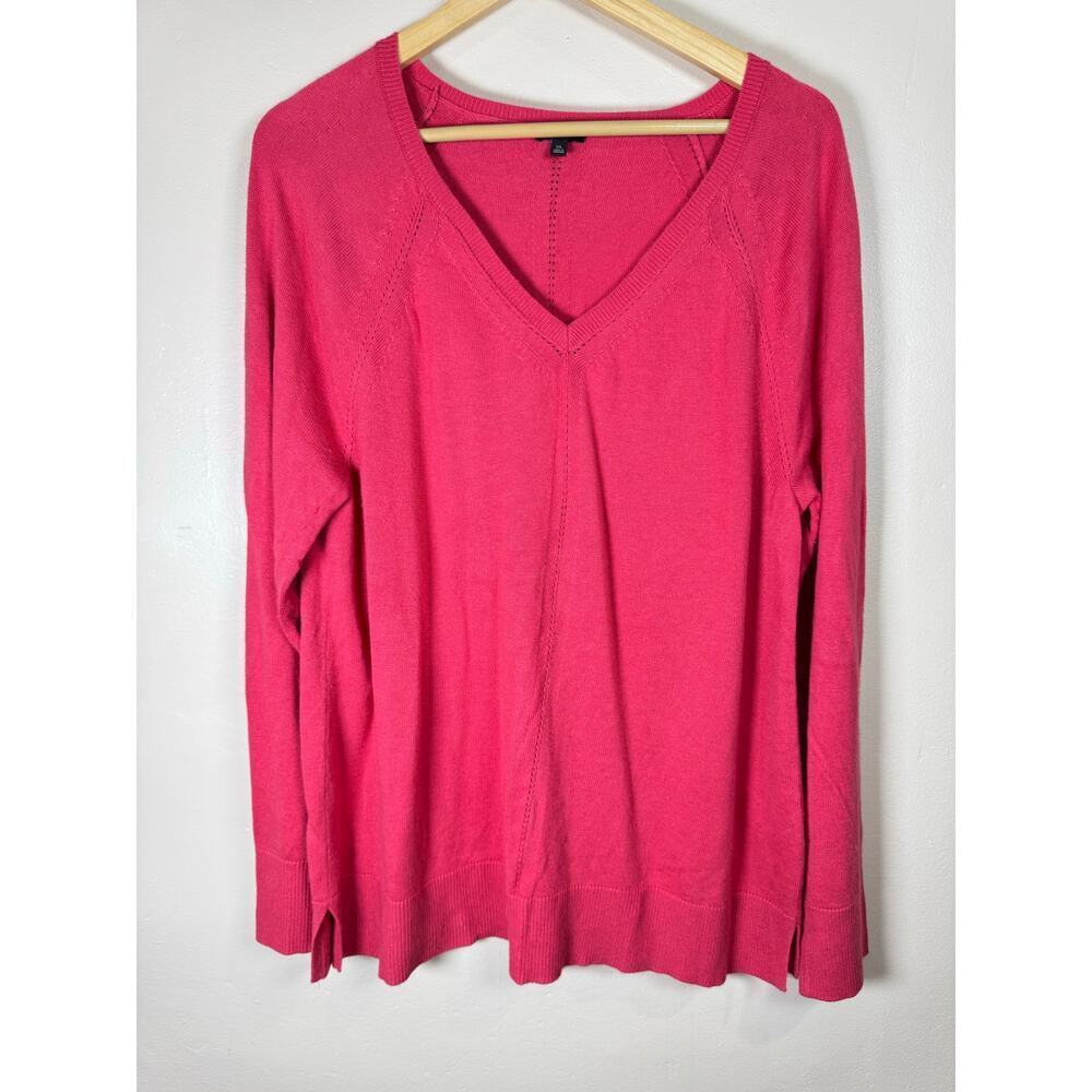 Talbots Women’s Sweater V Neck Pink XL Lightweight Long Length Coastal Lagenlook